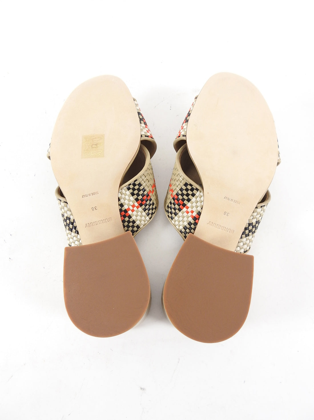 Burberry Beige Woven Chunky Heel Mule Sandals