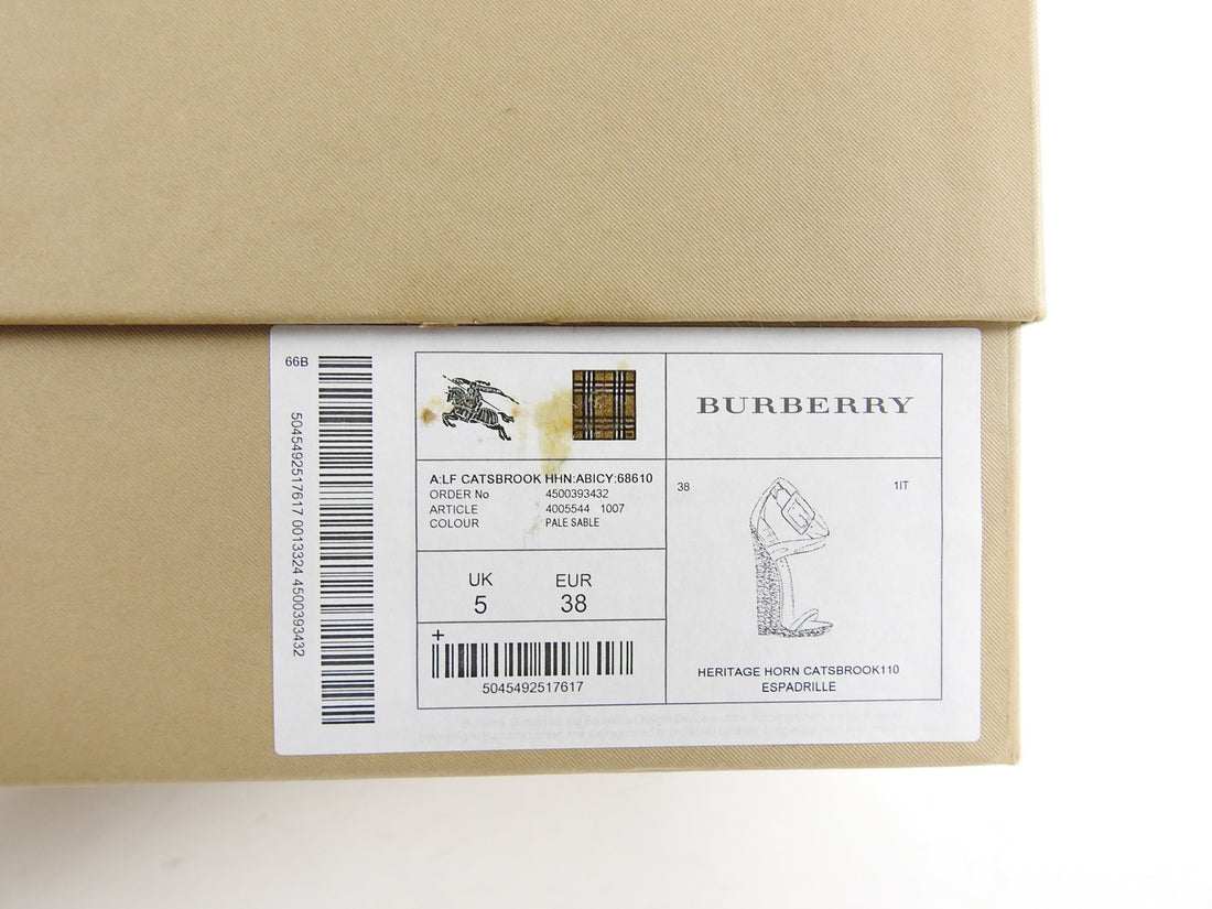 Burberry Nude Suede Catsbrook 110 Wedge Espadrille Heels - 38