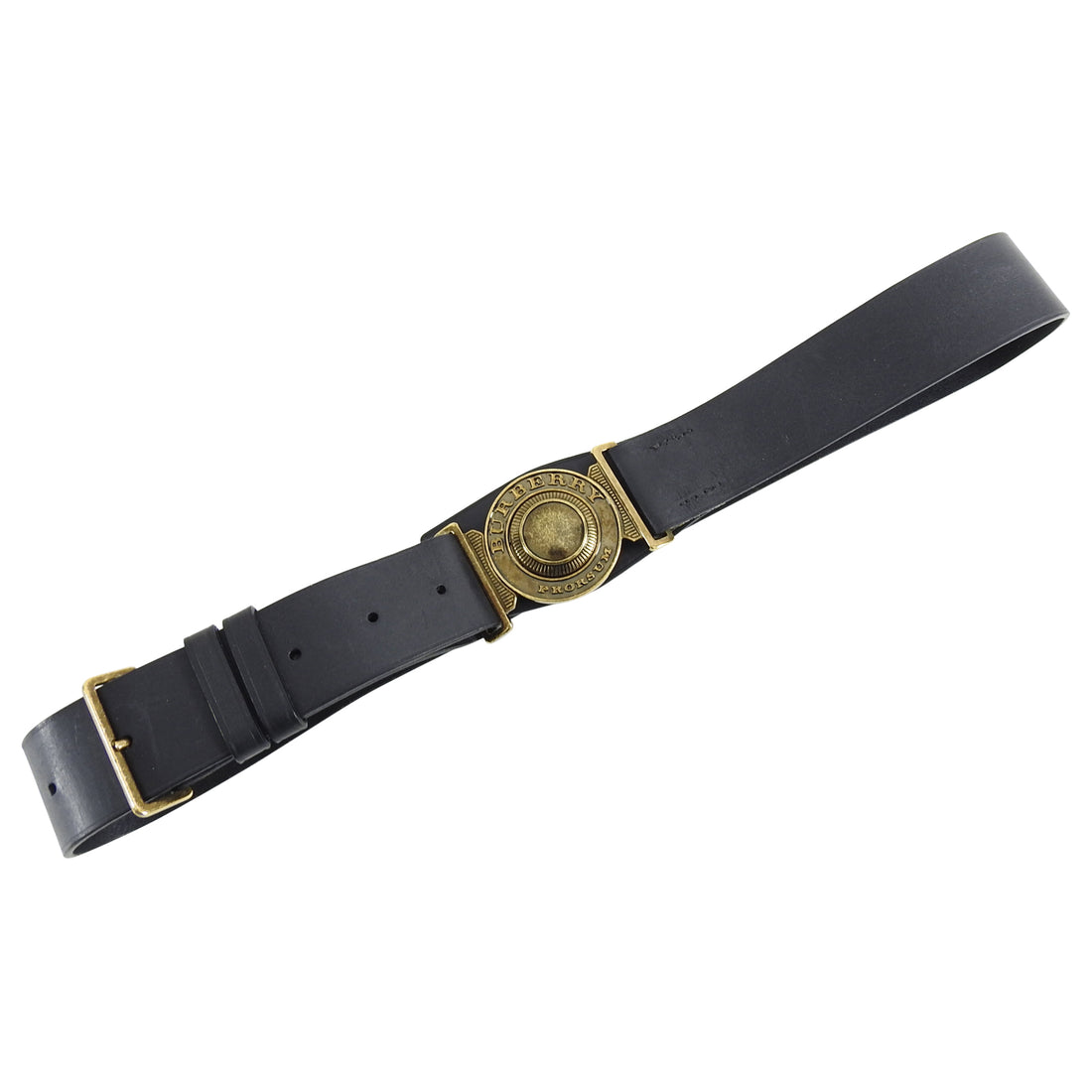 Burberry Prorsum Black Leather and Brass Logo Toggle Buckle Belt
