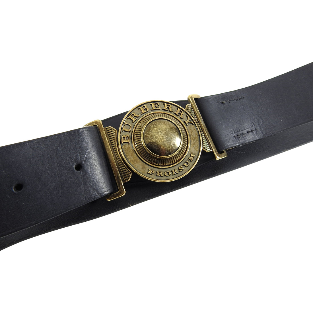 Burberry Prorsum Black Leather and Brass Logo Toggle Buckle Belt