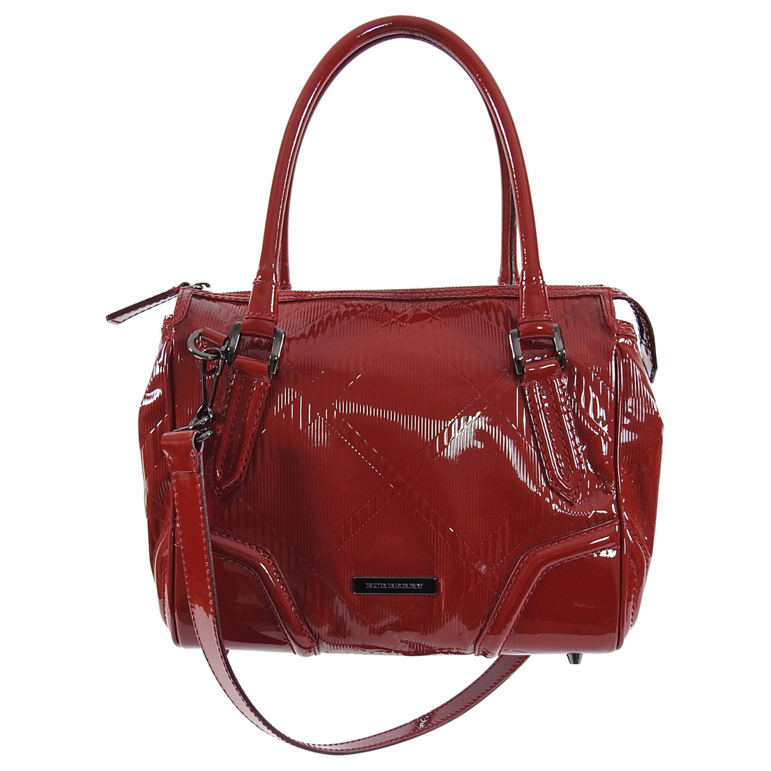 Burberry Red Patent Leather Satchel Bag with Shoulder Strap