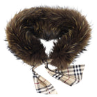 Burberry London Fox Fur Stole / Scarf with Silk Check Tie