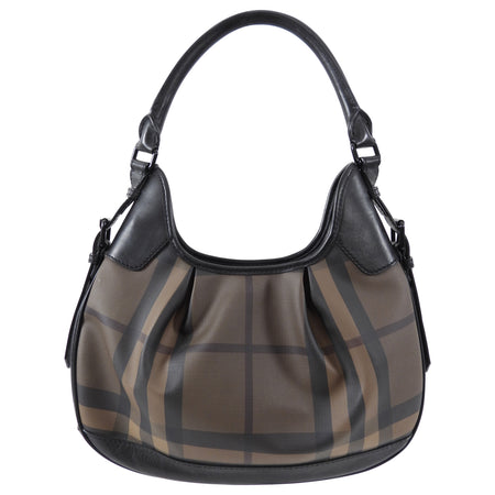 Burberry Shadow Check Coated Canvas and Leather Hobo Bag