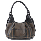 Burberry Shadow Check Coated Canvas and Leather Hobo Bag