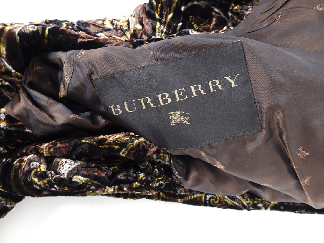 Burberry Brown Gold Crushed Velvet Paisley Coat - UK10 / USA 6
