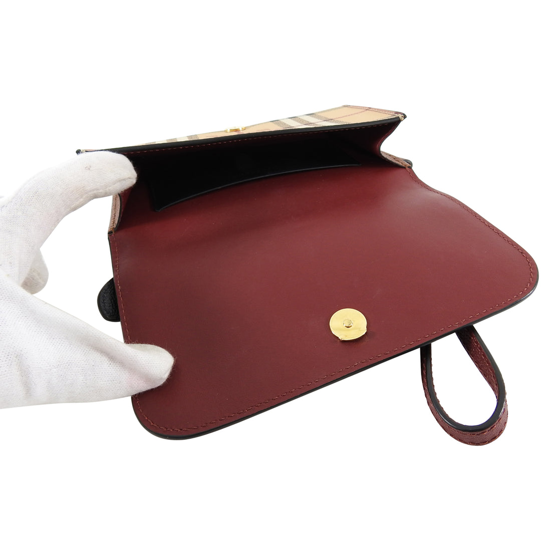 Burberry Small Nova Check Leather Wristlet Bag