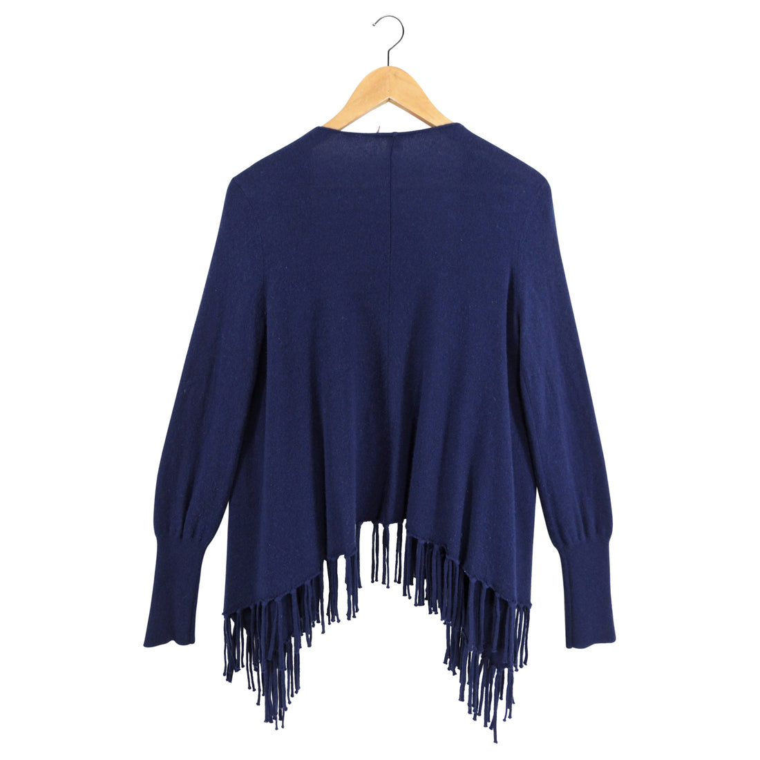 Calypso Navy Cashmere Fringe Cardigan Sweater - M