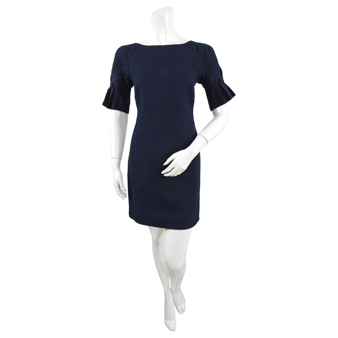 Carolina Herrera Navy Jacquard Short Sleeve Cocktail Dress - 6