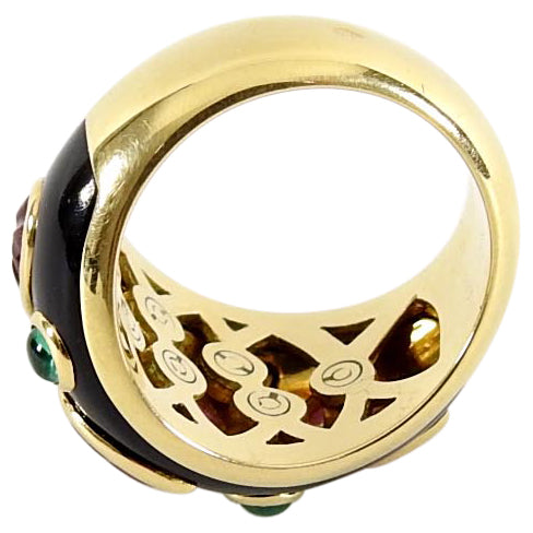 Cartier Vintage 1991 18k gold Tourmaline Emerald Enamel Ring - 49 / 4.75