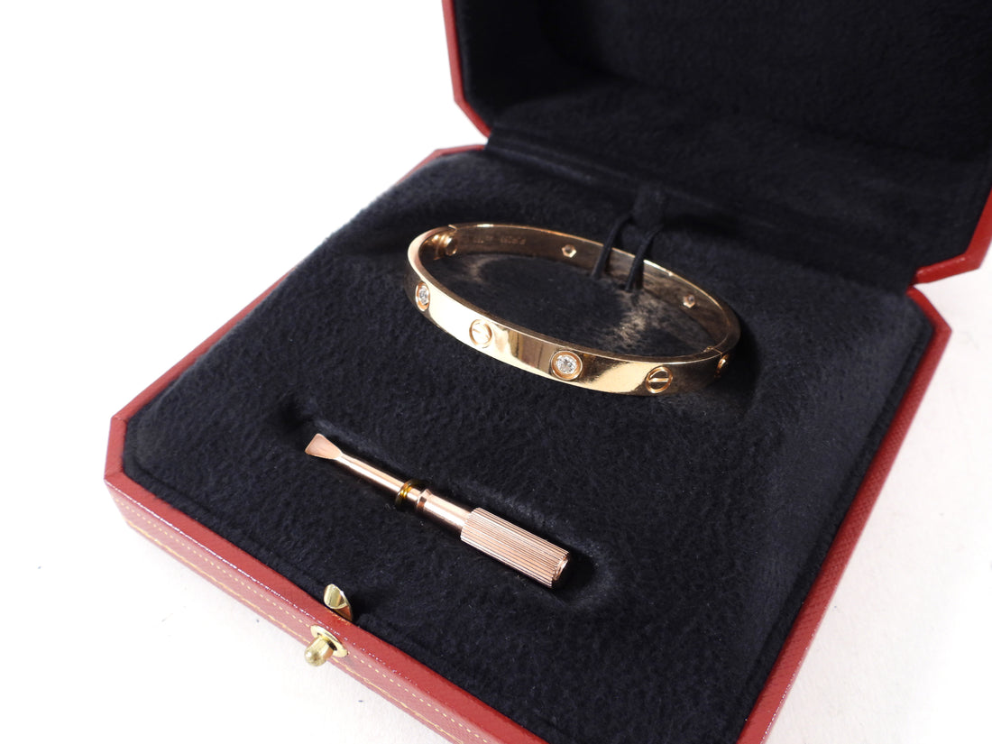 Cartier Love Bracelet Rose Gold With 10 Diamonds Size 17 – Bendannie