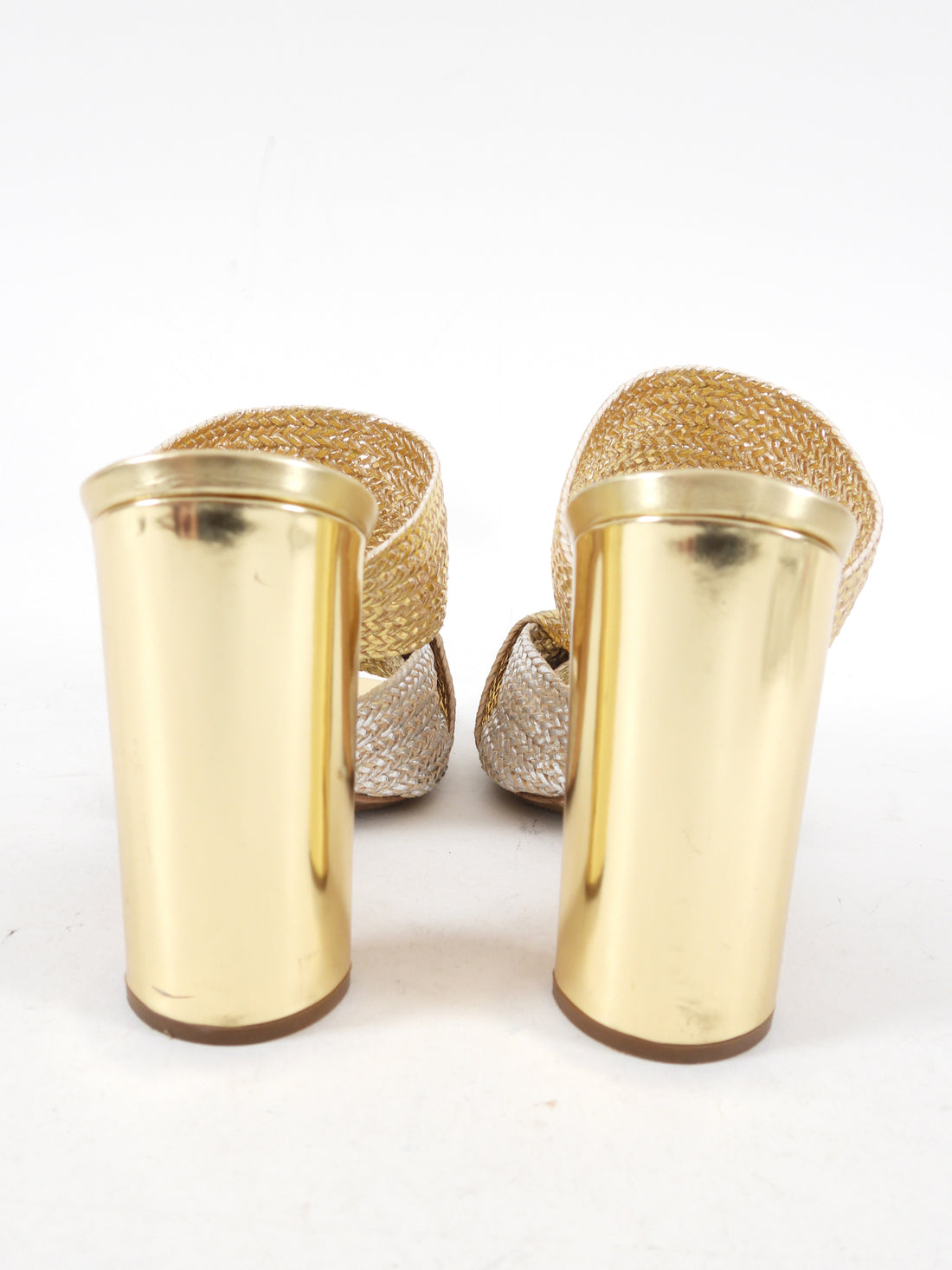 Casadei Gold and Silver Metallic Woven Mules - 40 / 9.5