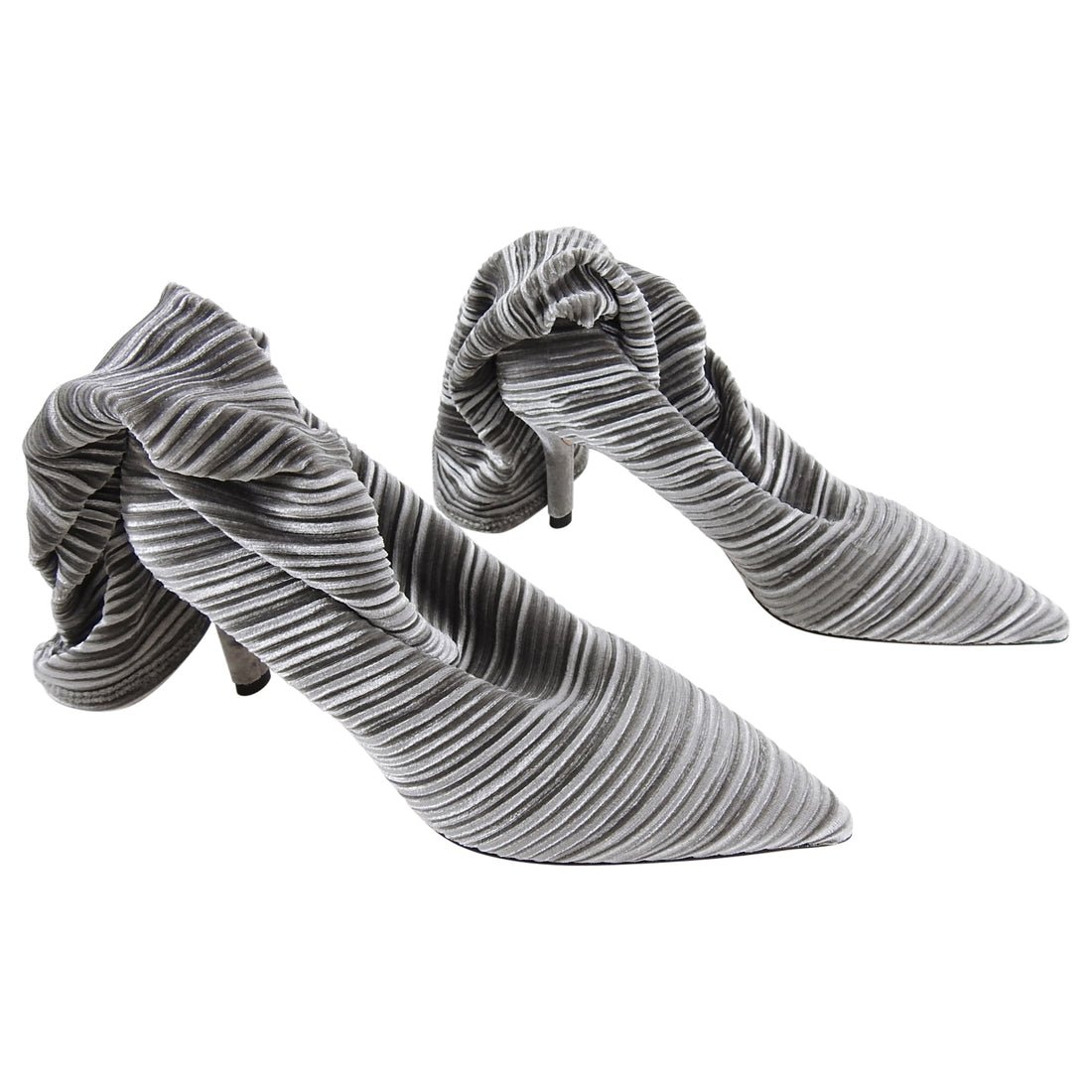 Casadei Grey Plisse Velvet Sock Boot Pumps - 37