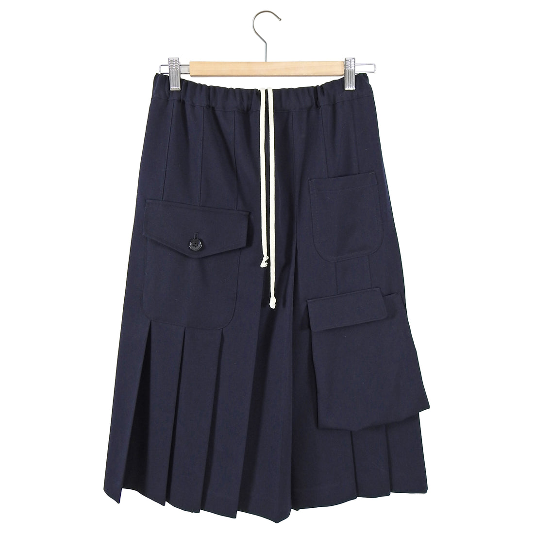 Comme des Garcons Navy Wool Gabardine Pleat Skirt - XS