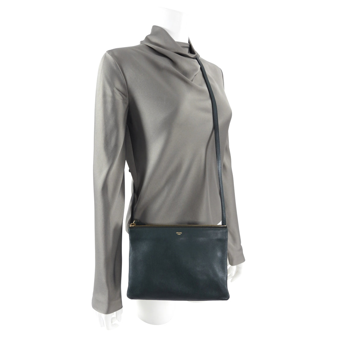 Trio leather crossbody bag Celine Grey in Leather - 31055070
