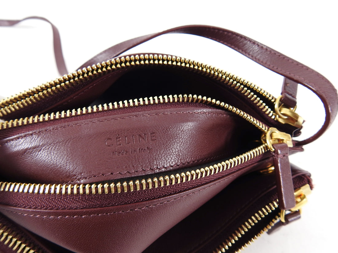 Celine Small Burgundy Leather Trio Crossbody Bag