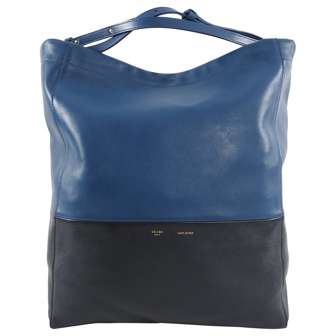 Celine Bicolor Blue Black Drawstring Cabas Tote Bag