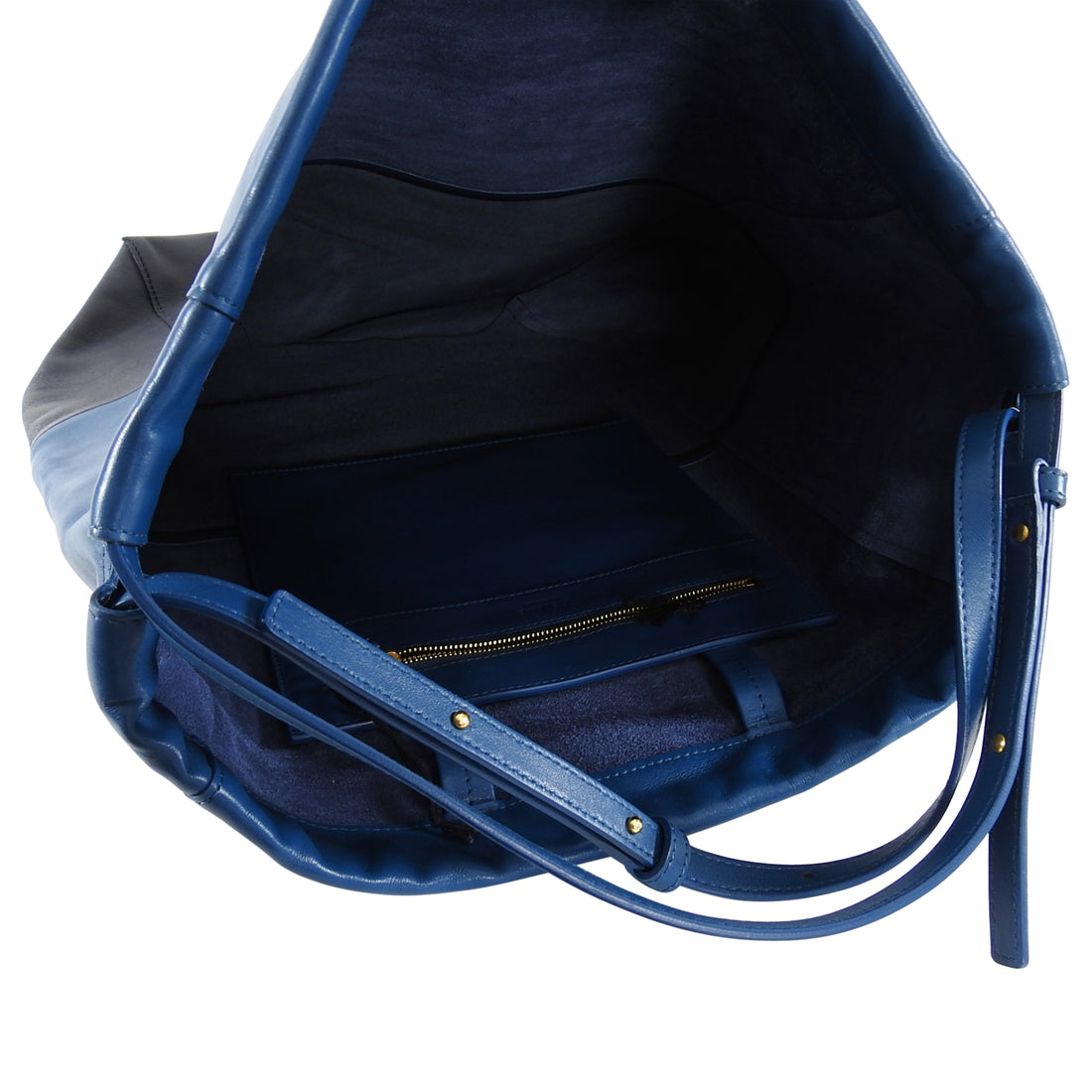 Celine Bicolor Blue Black Drawstring Cabas Tote Bag