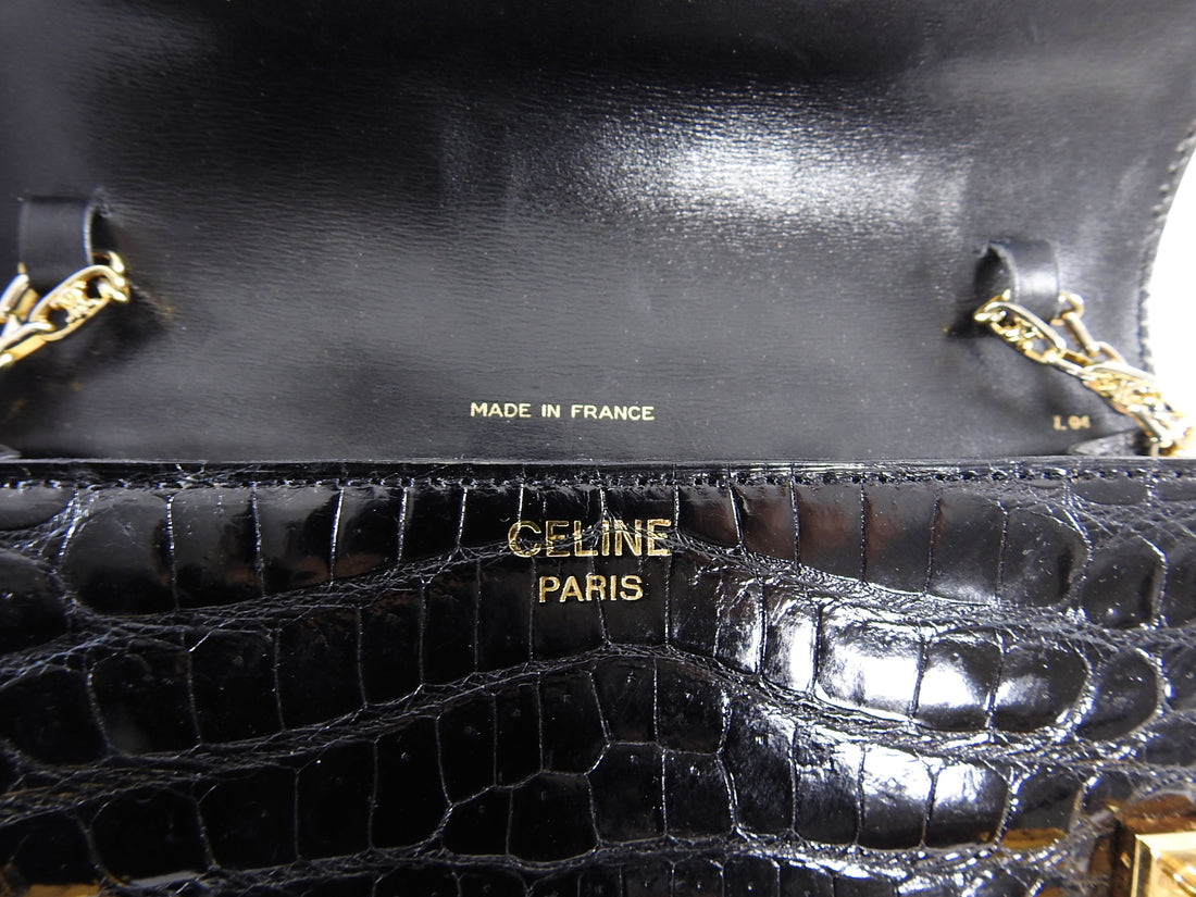 Celine Vintage 1980’s Black Crocodile Box Shoulder Bag – I MISS YOU VINTAGE