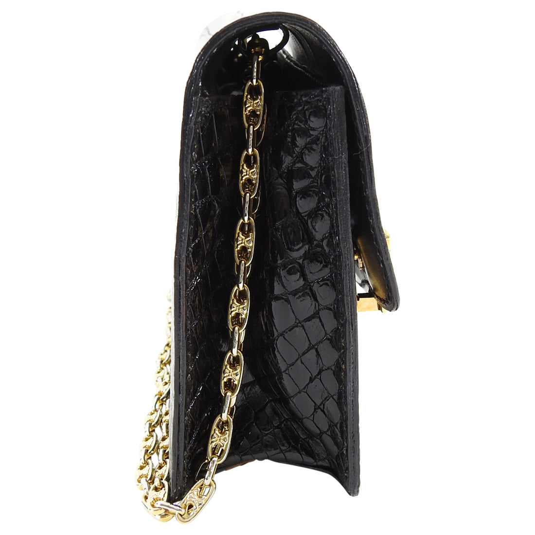 CELINE C Logo Crocodile Embossed Leather Chain Shoulder bag Black Vint –  VintageShop solo