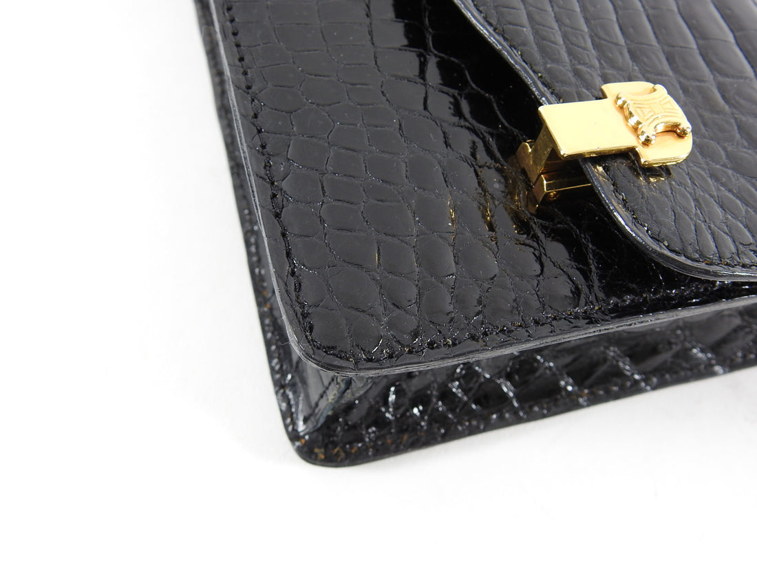 CELINE C Logo Crocodile Embossed Leather Chain Shoulder bag Black Vint –  VintageShop solo