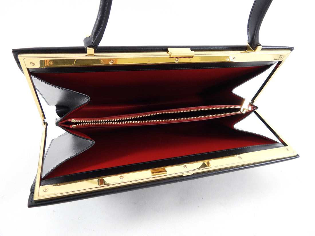 Celine Medium Black Clasp Handbag in Smooth Leather