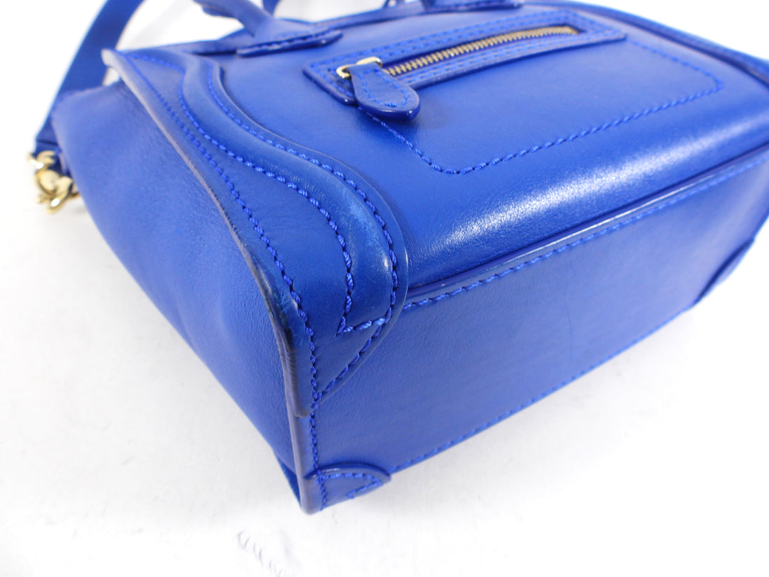 Céline Blue Leather Nano Luggage Tote Crossbody Bag