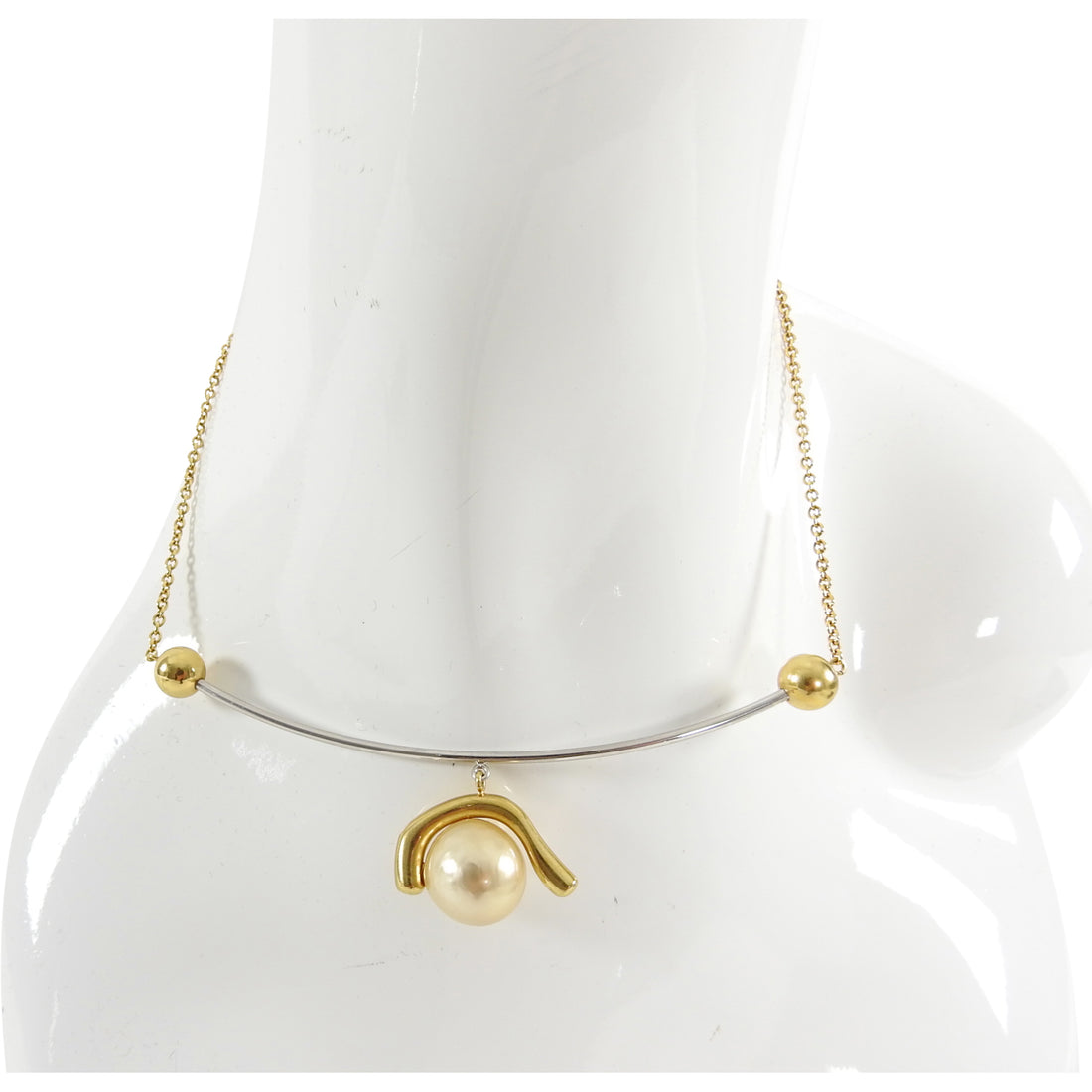 Celine Geometric Modernist Pearl Pendant Necklace