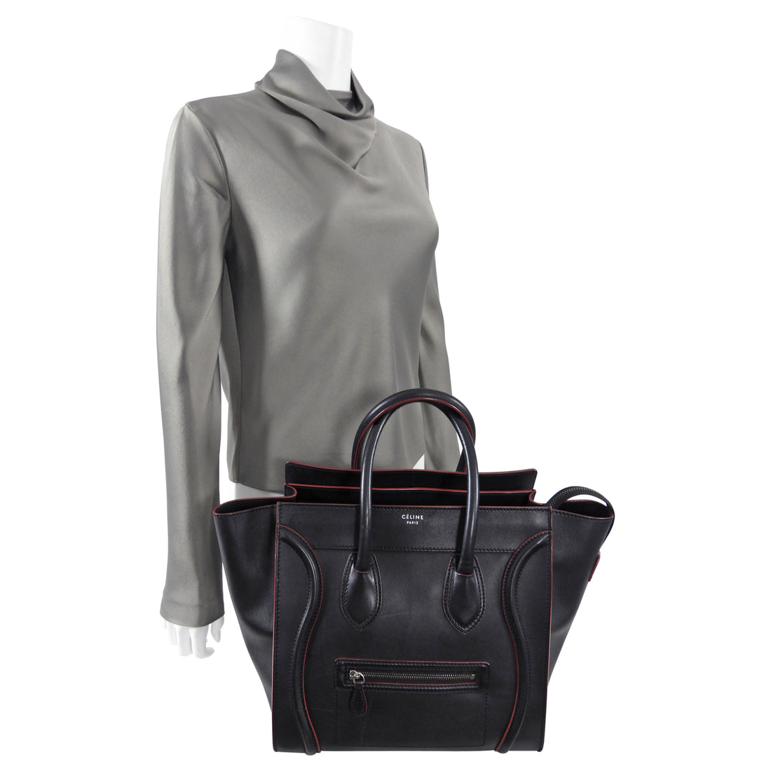Celine Black and Red Leather Medium Phantom Tote Bag