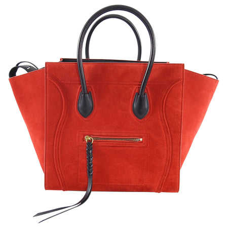Celine Red Suede and Black Medium Phantom Tote Bag