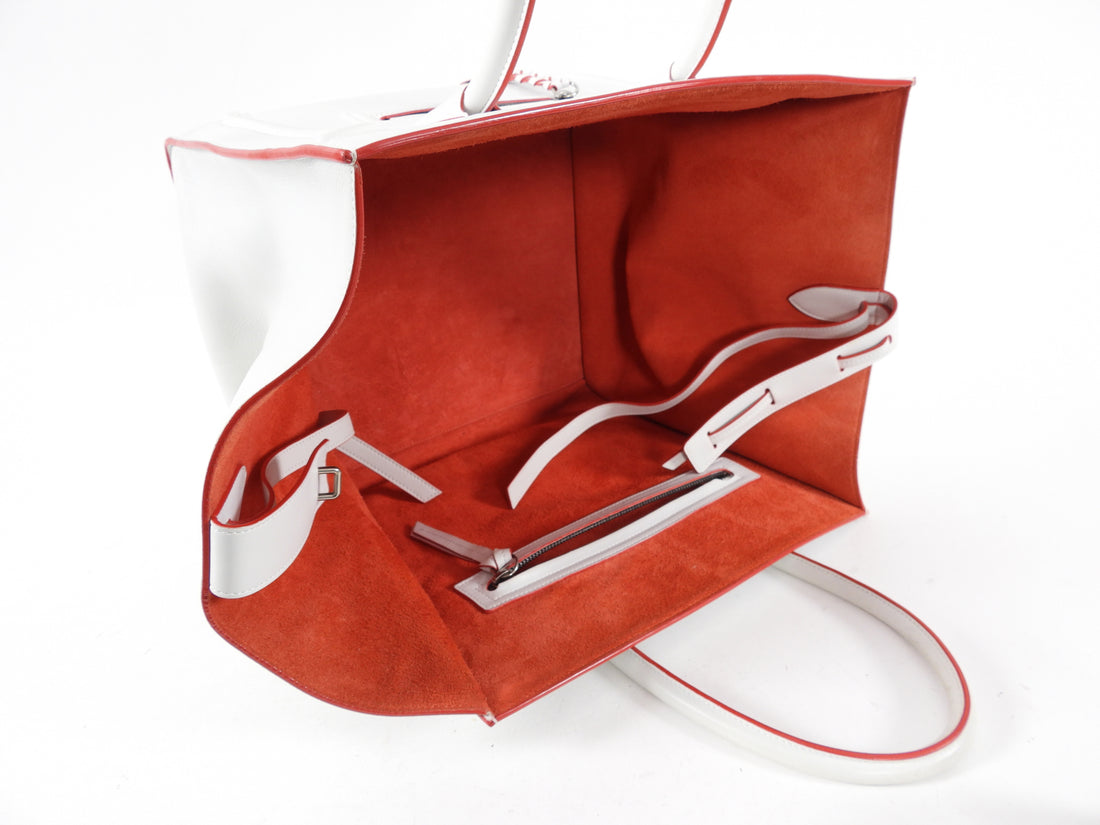 Celine White and Red Medium Phantom Tote Bag