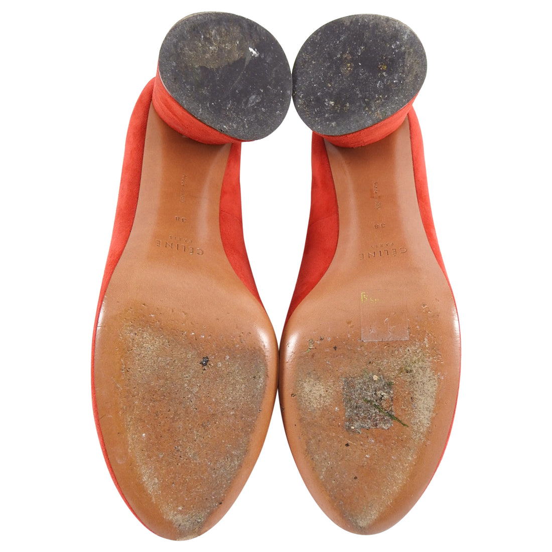 Celine Red Suede Cylinder Heels Pumps Shoes - 38