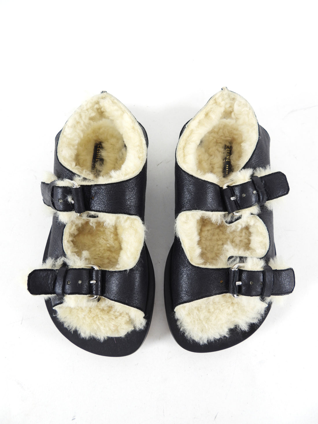 Celine Hiker Double Band Sandals Black and Shearling - 41