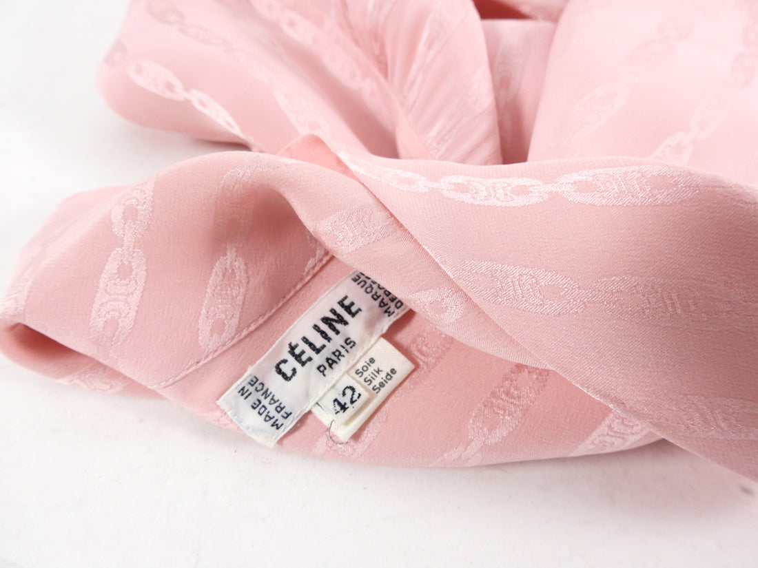 Celine Vintage Silk Jacquard Logo Tie Neck Blouse - S (4/6)