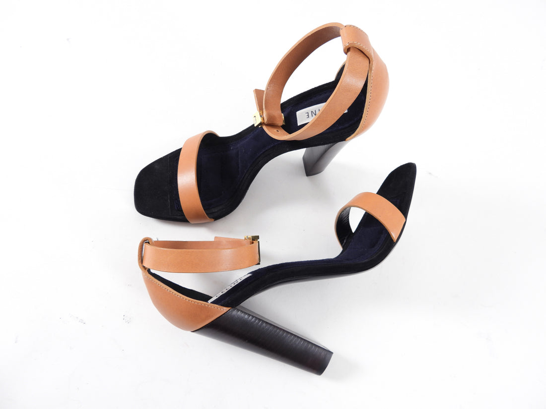 Celine Phoebe Philo Tan Leather and Black Sandals - 7.5