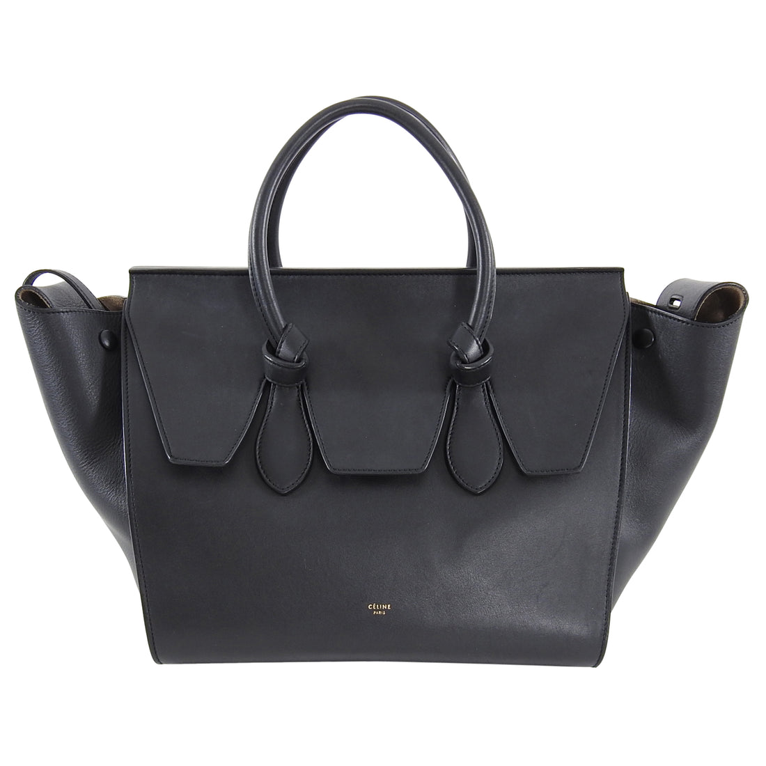 Celine Black Smooth Leather Tie Bag with pouch