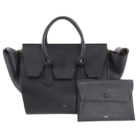 Celine Black Smooth Leather Tie Bag with pouch