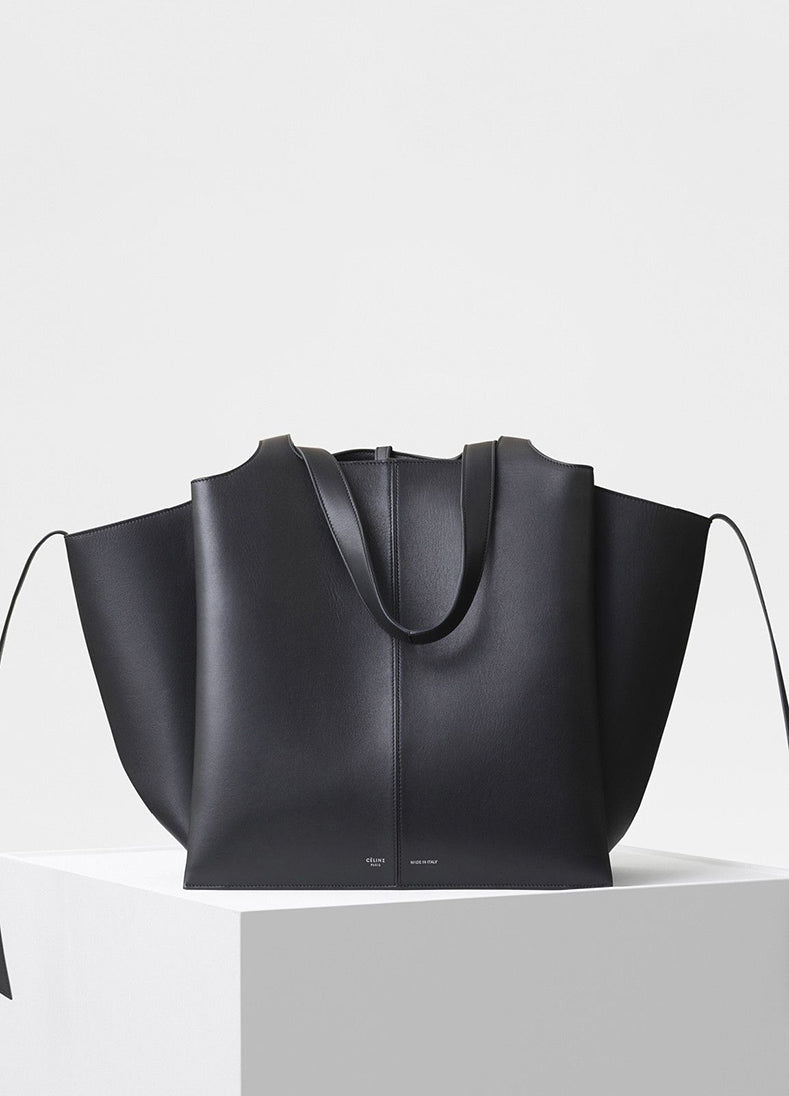 Celine Black Leather Trifold Vertical Large Tote Bag