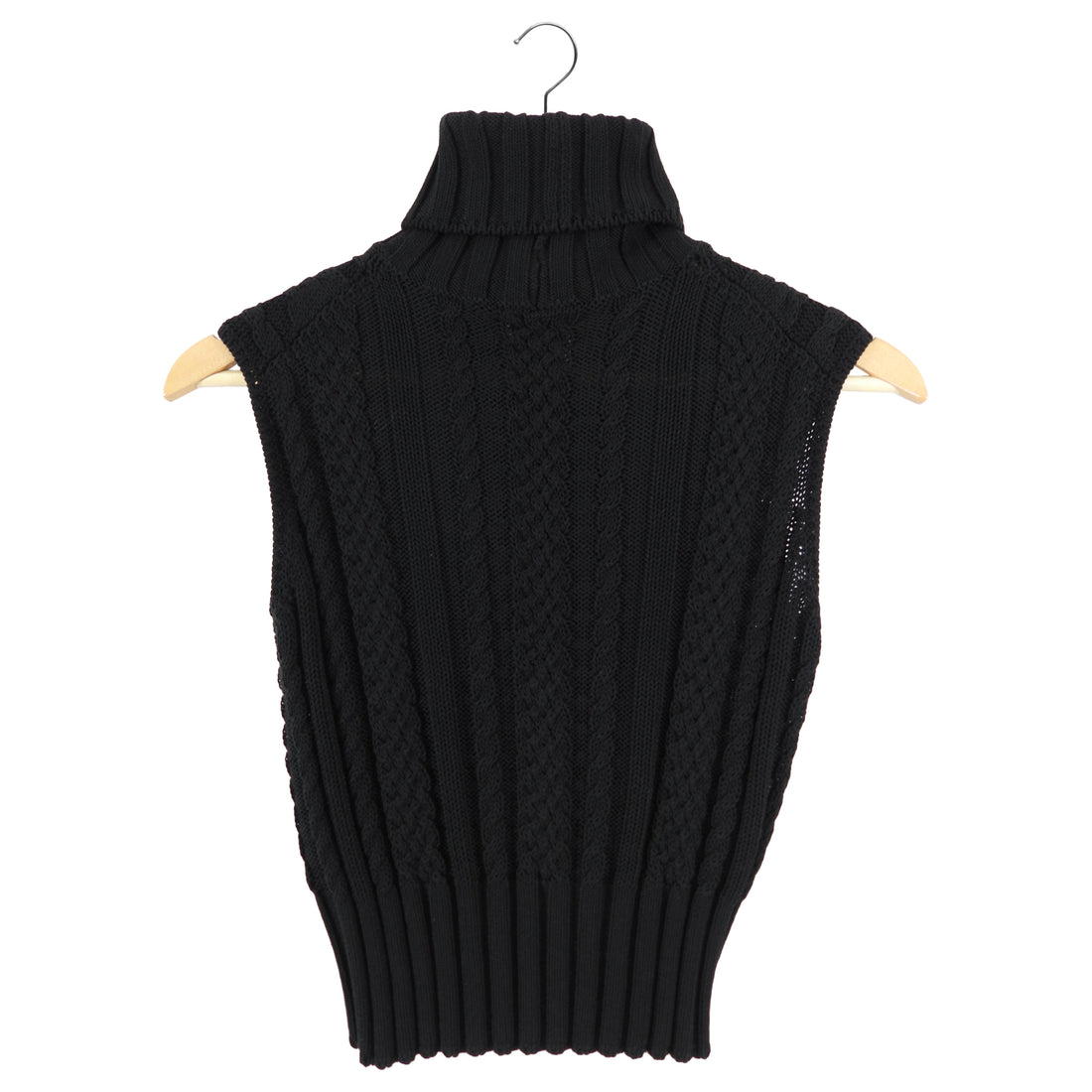 Chanel 02P Vintage Black Cable Knit Sleeveless Sweater Vest - FR34 / XS