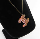 Chanel 04A Pink Acrylic CC Pendant Necklace with Rhinestones