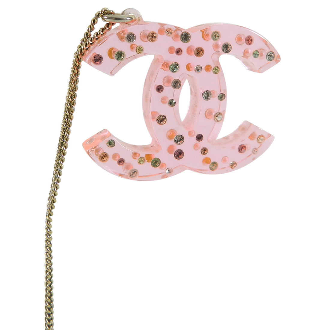 Chanel 04A Pink Acrylic CC Pendant Necklace with Rhinestones