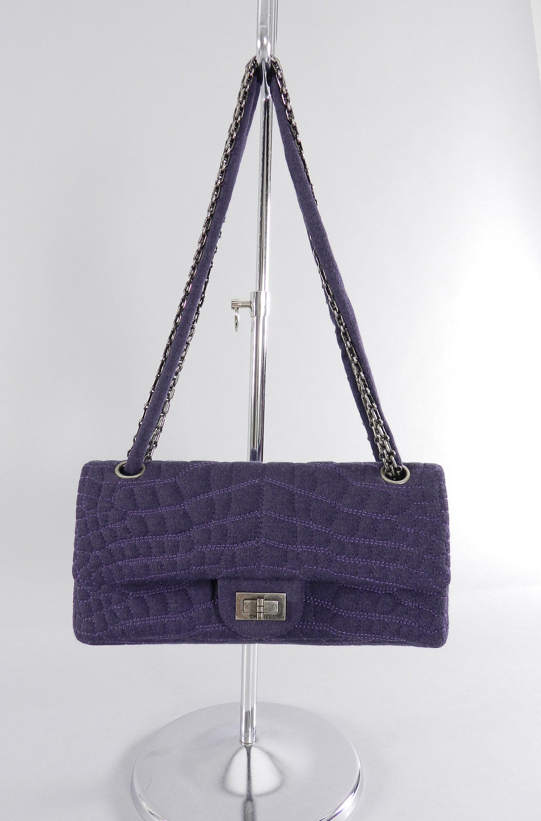 Chanel 07A Purple Knit Fabric Reissue East West Flap Bag