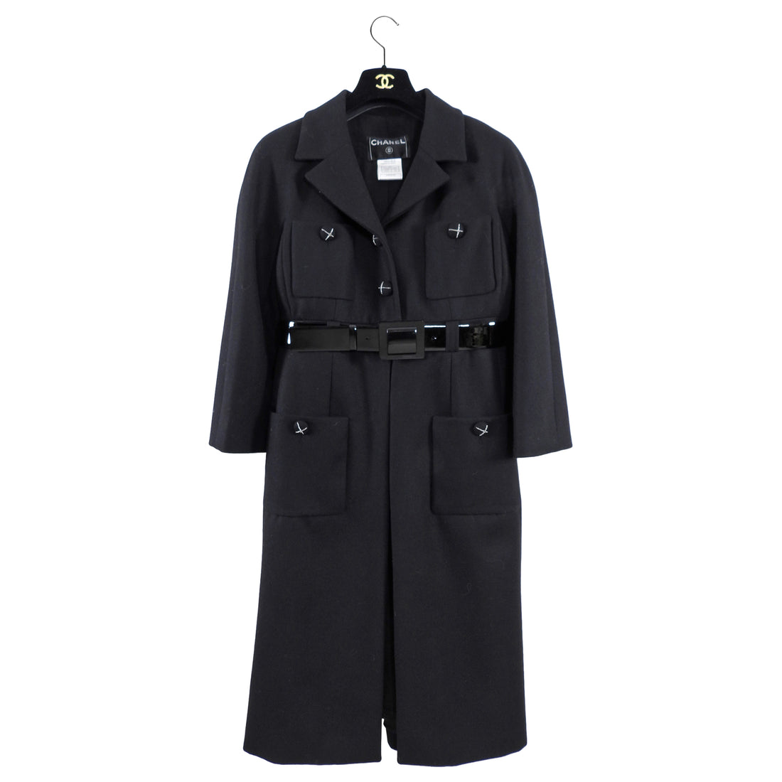 Chanel 07A Black Wool Belted Coat - FR40 / M