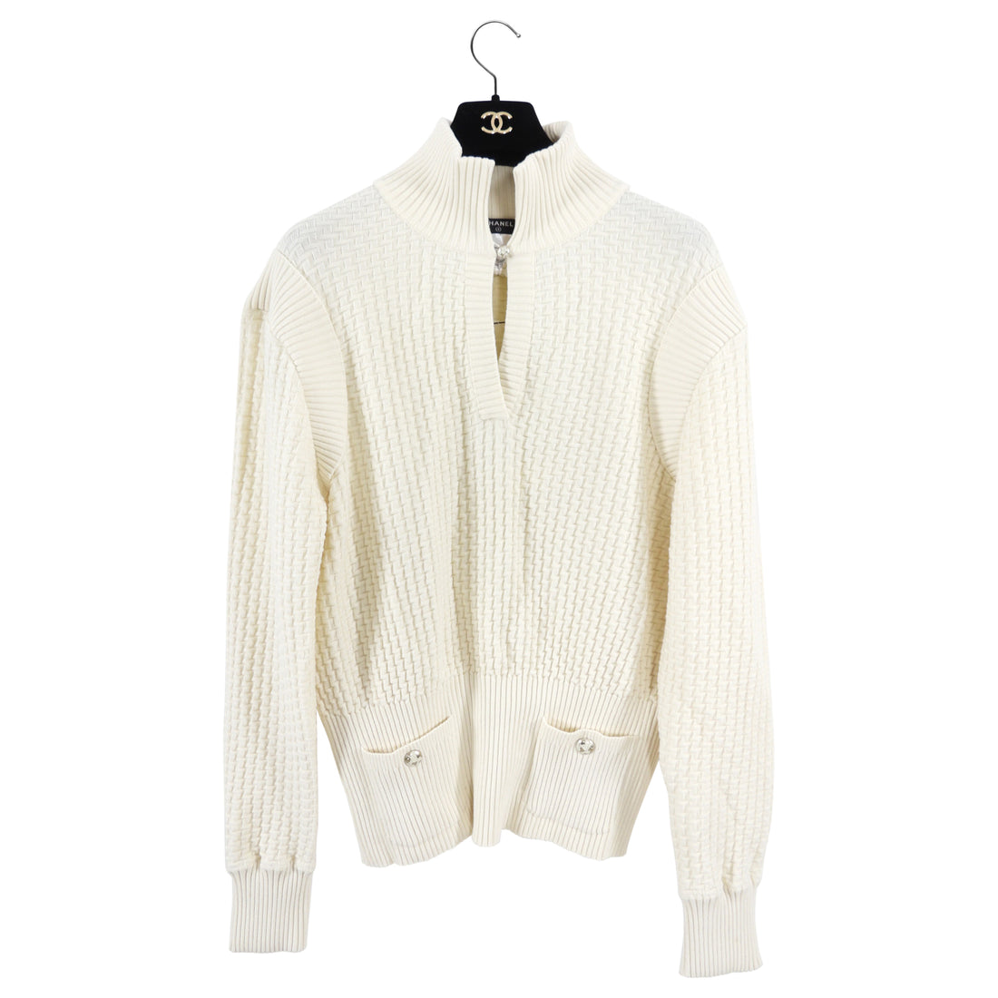 Chanel 13K Runway Ivory Knit Sweater with Necklace - FR40