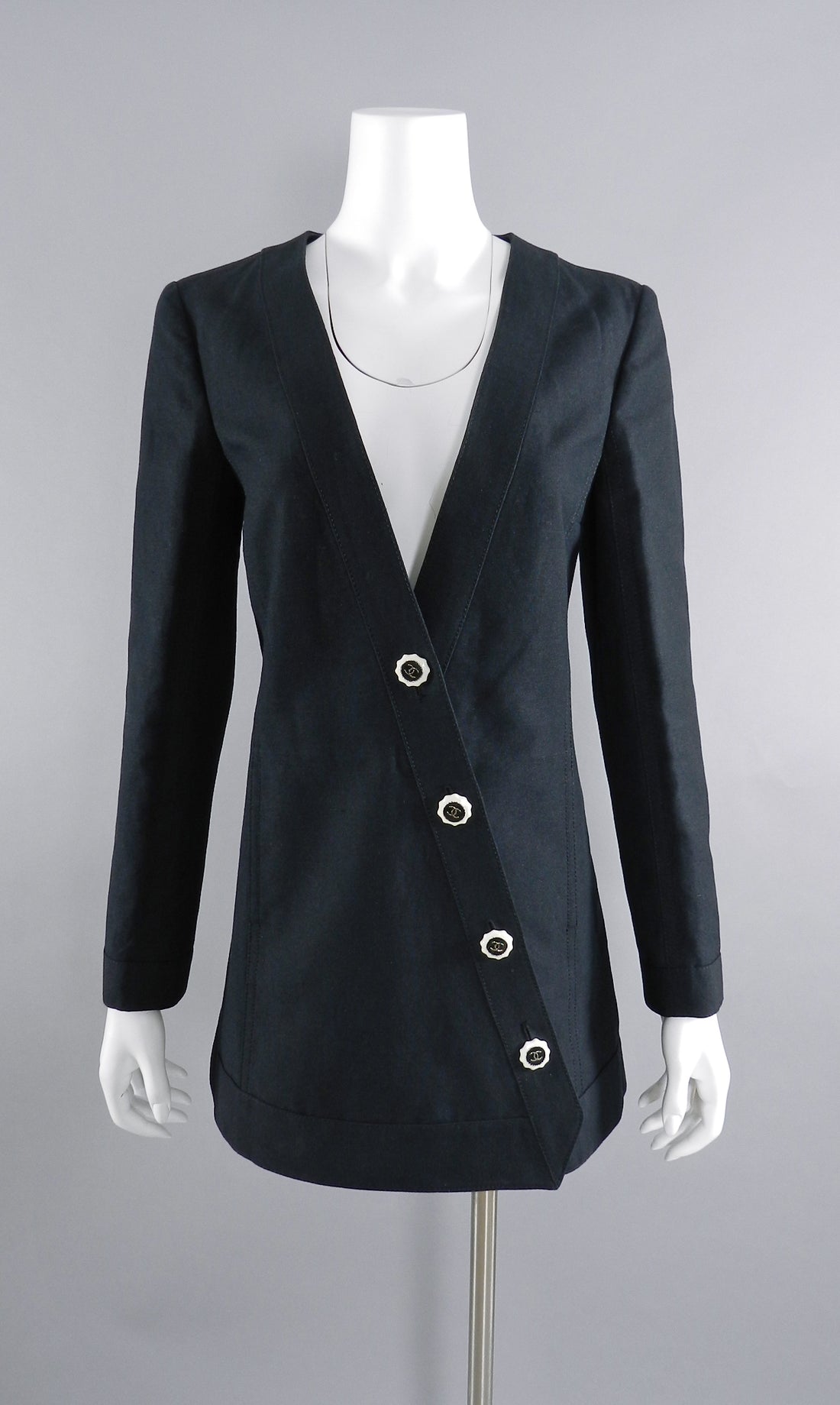 Chanel 14C Black Jacket with White Porcelain CC Buttons