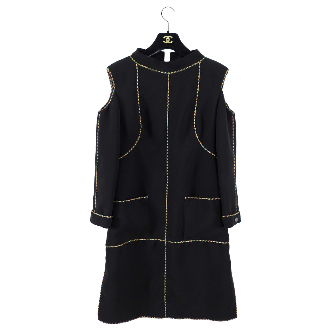 Chanel 14P Black Cold Shoulder Runway Dress - USA 6 / M
