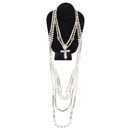 Chanel Pre-Fall 2019 Pearl and Strass Multi-Strand Statement Necklace