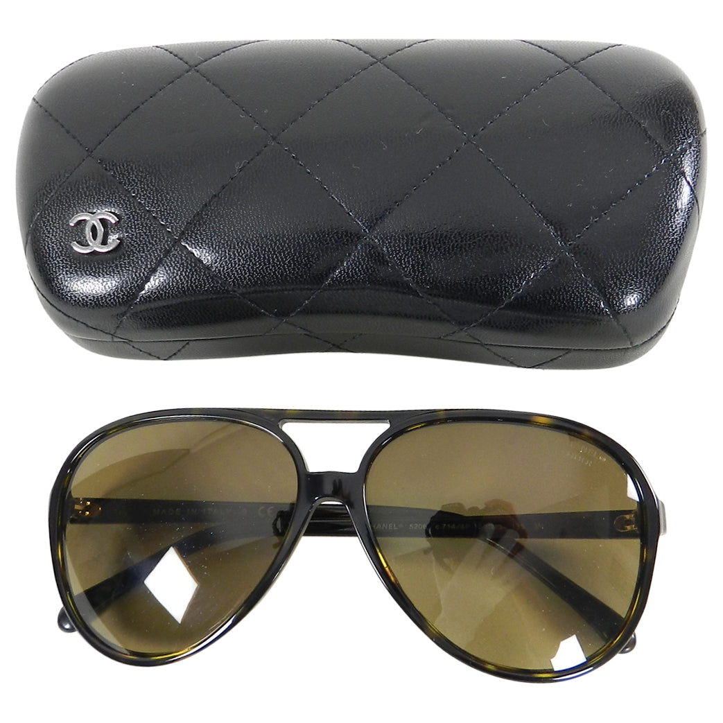 Chanel Brown Tortoise Aviator Sunglasses 5206