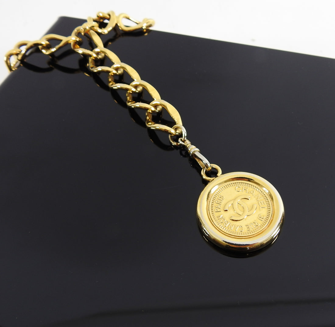 Chanel Vintage 1995 P Gold Chain Belt with Coin Drop 