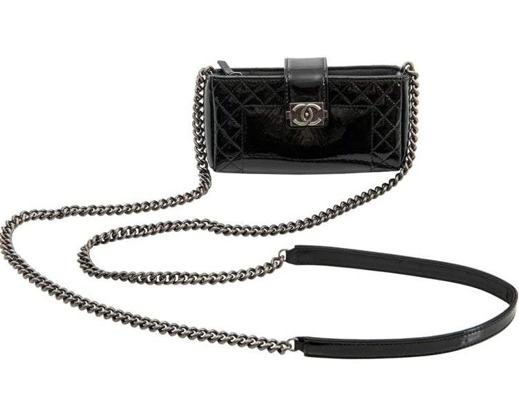 Chanel Black Patent Boy Reverso Mini Pochette Crossbody Bag