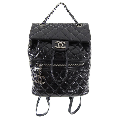 Chanel Black Glazed Calfskin Mountain Quilt Small Backpack Bag
